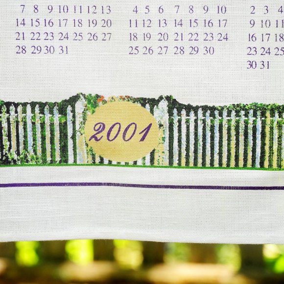 Vintage 2001 Colonial Williamsburg VA Calendar Towel Custis Tenement & Gardens - Picture 8 of 9